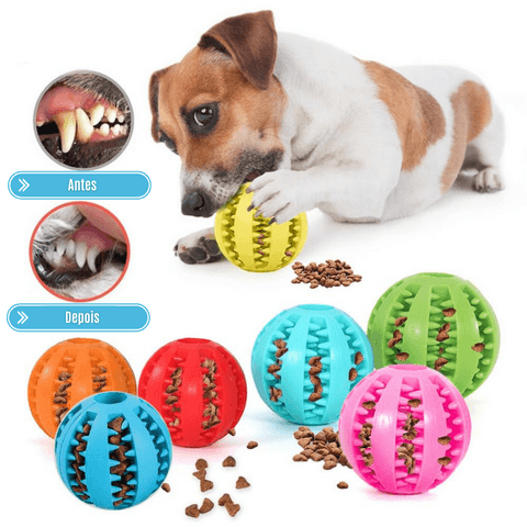 Bola de Brinquedo Interativo Limpa Dentes para Cachorro com Petisco - Caixa Favorita
