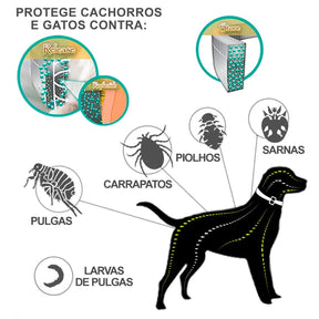 Coleira Antiparasitária Dewel - 8 meses de proteção p/ cães e gatos - Caixa Favorita